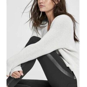 Athleta Flatiron Tux Black tight leggings Size M Athleisure faux leather trim